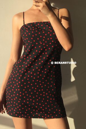 Retro Polka Dot Print Strapless Waist-Cinching Short Camisole Dress - European American Style, Cute Summer Fashion