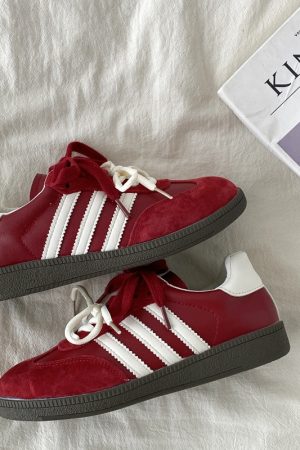 Retro Red Training Shoes for Women - 2025 Spring Versatile Flat Sneakers, Casual Sports Shoes in Y2K Style