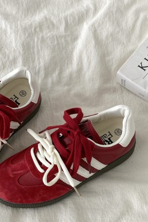 Retro Red Training Shoes for Women - 2025 Spring Versatile Flat Sneakers, Casual Sports Shoes in Y2K Style