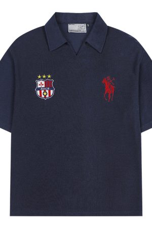 Retro Seagull Collar Embroidered Short Sleeve Polo Shirt in Jersey Towel Fabric - Vintage-Inspired, Casual Style for Everyday Wear