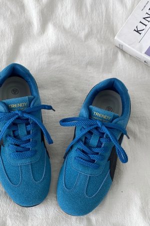 Retro Soft Sole Blue Sports Shoes for Women - Casual Flat A-Gan Racing Sneakers - 2025 Spring Collection