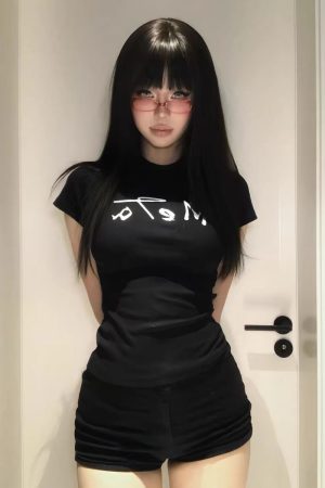 Retro Spicy Girl Letter Print Short Sleeve T-Shirt for Women - Waist-Cinching, Slim-Fit Stretchy Summer Top