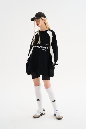 Retro Sports Street Style Loose Round Neck Long Sleeve T-Shirt â€“ Harsh and Cruel Inspired Fashion for 90s and Y2K Vibe