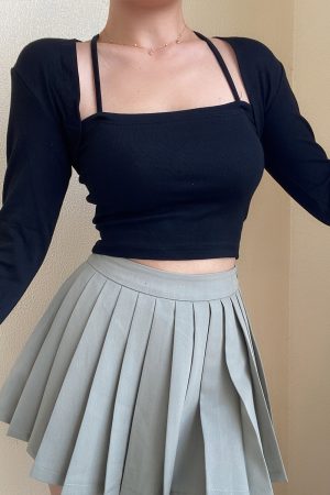 Retro Strapless High-Waisted Short Camisole and Shawl Cardigan Two-Piece Set for Women - European American Style Fashion