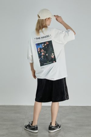 Retro Street Photography Pure Cotton Knitted Loose Short Sleeve T-Shirt for a 90s Inspired Look