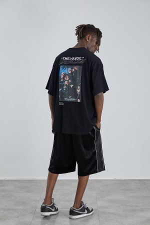 Retro Street Photography Pure Cotton Knitted Loose Short Sleeve T-Shirt for a 90s Inspired Look