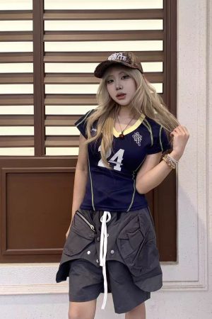 Retro V-Neck Short Sleeve Sports T-Shirt for Women â€“ Slim Fit, Sexy Design, 2025 Summer Fashion, Perfect for Casual and Active Wear