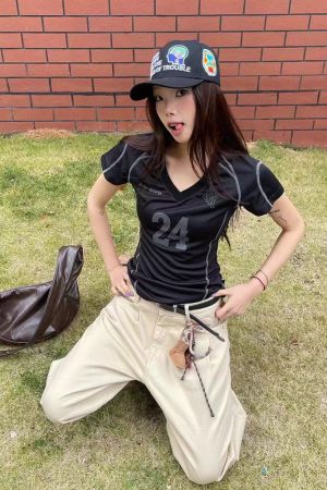 Retro V-Neck Short Sleeve Sports T-Shirt for Women â€“ Slim Fit, Sexy Design, 2025 Summer Fashion, Perfect for Casual and Active Wear