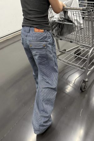 Retro Vertical Striped Jeans for Men and Women - Casual Embroidered Straight-Leg Loose Pants for a Slimming Fit