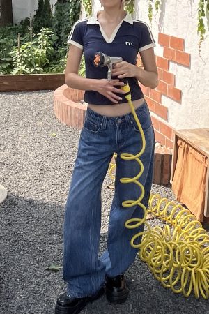 Retro Vertical Striped Washed Wide-Leg Slim Straight-Leg Low-Waist Jeans for Women - Spring/Summer 90s Y2K Style