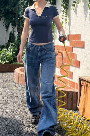 Retro Vertical Striped Washed Wide-Leg Slim Straight-Leg Low-Waist Jeans for Women - Spring/Summer 90s Y2K Style