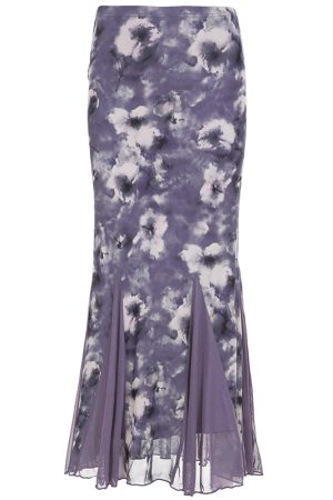 Retro Vintage Hot Girl Plant Print Midi Skirt - Trendy National Style Long Skirt for Y2K and 90s Fashion Lovers