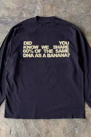 Retro Vintage Letter Print Unisex Long Sleeve T-shirt - 280g Heavyweight Casual Style for Students and Charity Events