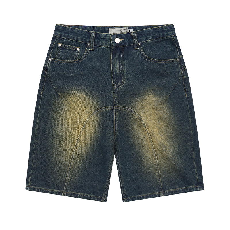 Retro Washed Pleated Straight-Leg Denim Shorts - Harsh Street Style Inspired, 90s Vintage Look Retro Washed Pleated Straight-Leg Denim Shorts - Harsh Street Style Inspired, 90s Vintage Look