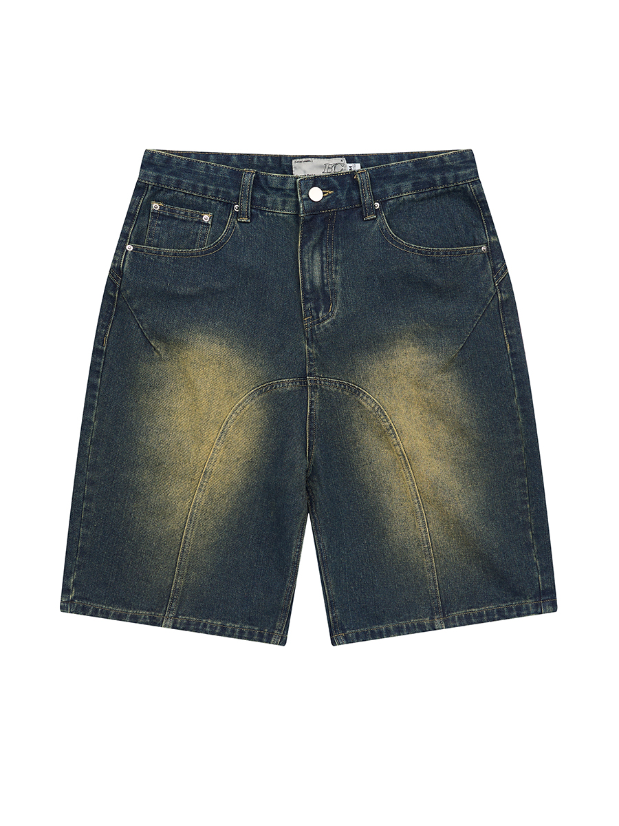 Retro Washed Pleated Straight-Leg Denim Shorts - Harsh Street Style Inspired, 90s Vintage Look Retro Washed Pleated Straight-Leg Denim Shorts - Harsh Street Style Inspired, 90s Vintage Look