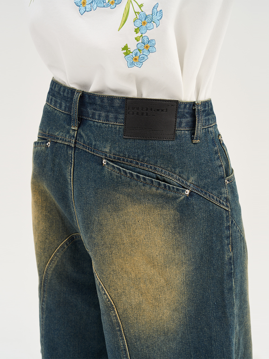 Retro Washed Pleated Straight-Leg Denim Shorts - Harsh Street Style Inspired, 90s Vintage Look Retro Washed Pleated Straight-Leg Denim Shorts - Harsh Street Style Inspired, 90s Vintage Look