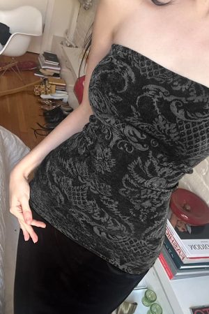 Retro Y2K Printed Slim Fit Strapless Women's Wrap Crop Top - Trendy Hot Girl Style