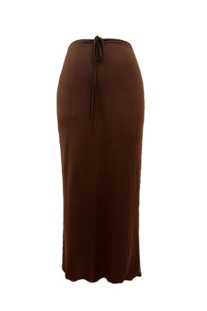 Reversible Long Skirt in Ice Silk Feel - High-End Fabric, Slim Fit, Elastic Waist, Luxe Style for Effortless Elegance