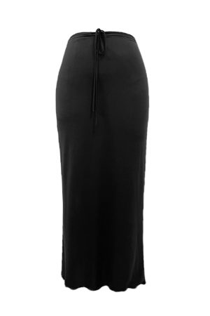 Reversible Long Skirt in Ice Silk Feel - High-End Fabric, Slim Fit, Elastic Waist, Luxe Style for Effortless Elegance