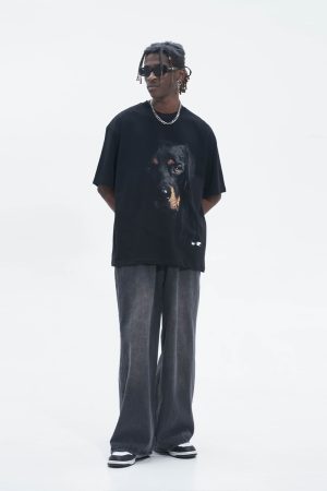 Rottweiler Head Graphic Short Sleeve T-Shirt in Harshandcruel Street Style - Trendy Urban Fashion for 90s and Y2K Lovers