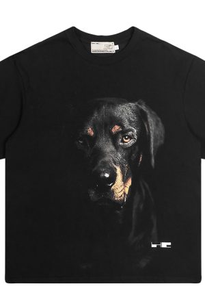 Rottweiler Head Graphic Short Sleeve T-Shirt in Harshandcruel Street Style - Trendy Urban Fashion for 90s and Y2K Lovers