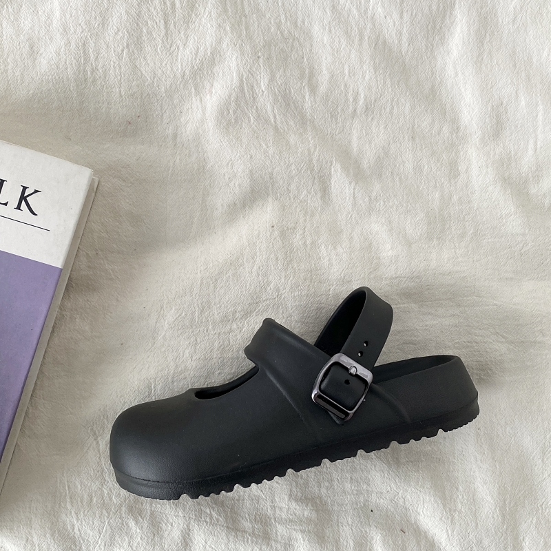 Round-Toe Mary Jane Slippers for Women - Summer 2025 Thick-Soled Closed-Toe Half Slippers, Trendy Holey Design for Outdoor Wear Round-Toe Mary Jane Slippers for Women - Summer 2025 Thick-Soled Closed-Toe Half Slippers, Trendy Holey Design for Outdoor Wear