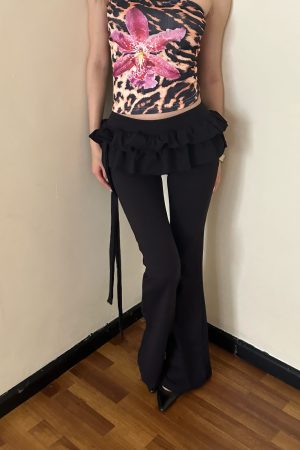 Ruffle Spliced Flared Pants for Women - 2025 Low Waist Slim Fit Casual Long Pants - Versatile Y2K Style