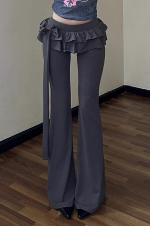 Ruffle Spliced Flared Pants for Women - 2025 Low Waist Slim Fit Casual Long Pants - Versatile Y2K Style