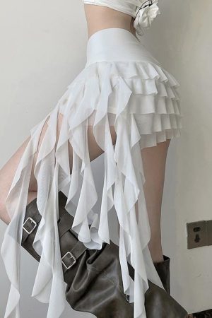 Ruffled Irregular Mesh Ribbon Half Skirt - Versatile Cake Skirt for Y2K and Korean Style Fashion