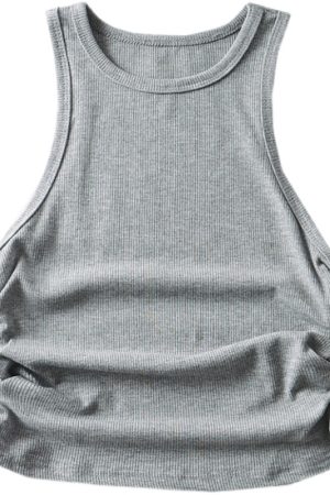 Sexy American Style Round Neck Ribbed Sleeveless Vest - Elastic Waist Slim Fit Stretchy Base Layer Top