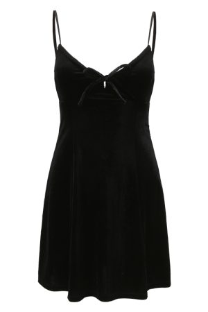 Sexy Black Velvet Lace-Up Camisole Dress for Women - A-Line Short Skirt, European American Style, Y2K Fashion