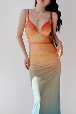 Sexy Hot Girl Mesh Printed Spaghetti Strap Dress - Vintage European American Style, Floor-Length Holiday Maxi Dress