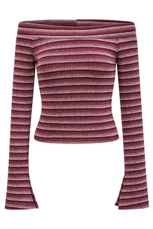 Sexy Off-the-Shoulder Striped Knitted Crop Top for Women - Slim Fit European and American Style Fashion Top