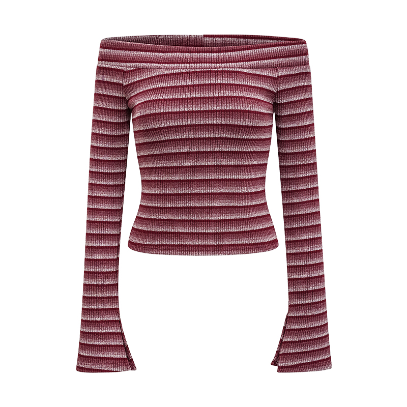 Sexy Off-the-Shoulder Striped Knitted Crop Top for Women - Slim Fit European and American Style Fashion Top Sexy Off-the-Shoulder Striped Knitted Crop Top for Women - Slim Fit European and American Style Fashion Top