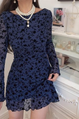 Sexy One-Shoulder Bell Sleeve Mesh Long Sleeve Dress - Handmade Early Autumn Style, Australian Niche Fashion