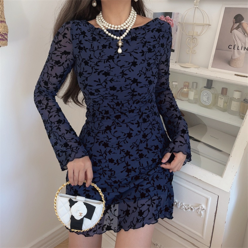 Sexy One-Shoulder Bell Sleeve Mesh Long Sleeve Dress - Handmade Early Autumn Style, Australian Niche Fashion Sexy One-Shoulder Bell Sleeve Mesh Long Sleeve Dress - Handmade Early Autumn Style, Australian Niche Fashion