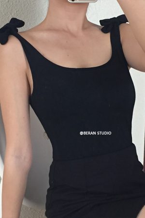 Sexy Shoulder Tie Bow Waist-Cinching Slimming Jumpsuit Tank Top - European and American Style Fashion