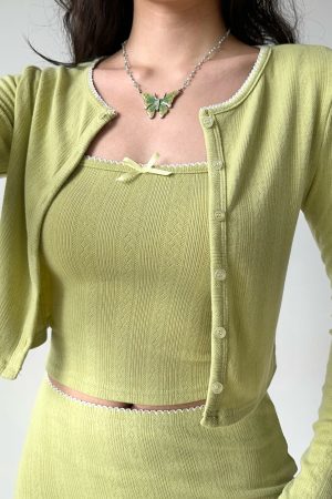 Sexy Sleeveless Long Sleeve Cardigan and Skirt Three-Piece Set - European American Style, Perfect for Hot Girl Vibes