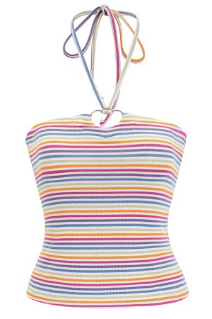 Sexy Slim-Fit Halter Tank Top for Women - Striped Strapless Summer Style, European and American Inspired, Hot Girl Vibe