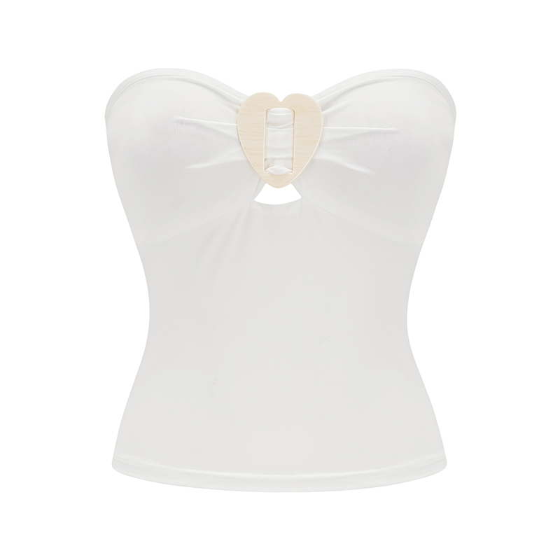Sexy Strapless Fitted White Heart Button Top - Self-Made European American Style Sleeveless Outerwear for Hot Girls Sexy Strapless Fitted White Heart Button Top - Self-Made European American Style Sleeveless Outerwear for Hot Girls