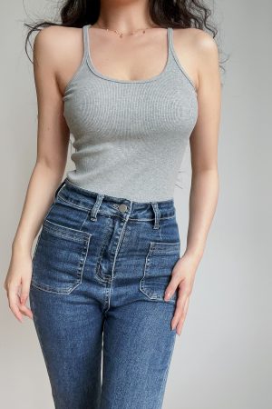 Sexy U-Neck Minimalist Basic Solid Color Stretchy Slim-Fit Thin Strap Tank Top - European American Style, Versatile Essential for 90s Y2K Fashion