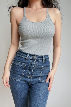 Sexy U-Neck Minimalist Basic Solid Color Stretchy Slim-Fit Thin Strap Tank Top - European American Style, Versatile Essential for 90s Y2K Fashion