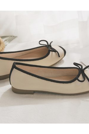 Sheepskin Evening Ballet Flats for Women, Shallow Mouth French Style Red Flats Perfect with Skirts, Elegant and Comfortable Footwear