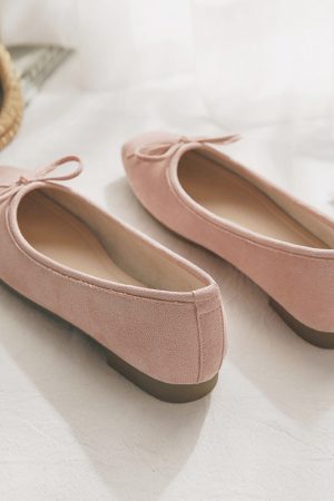 Sheepskin Evening Ballet Flats for Women, Shallow Mouth French Style Red Flats Perfect with Skirts, Elegant and Comfortable Footwear