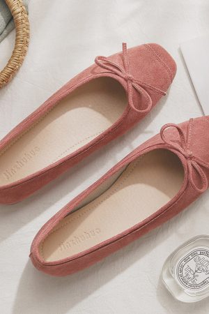 Sheepskin Evening Ballet Flats for Women, Shallow Mouth French Style Red Flats Perfect with Skirts, Elegant and Comfortable Footwear