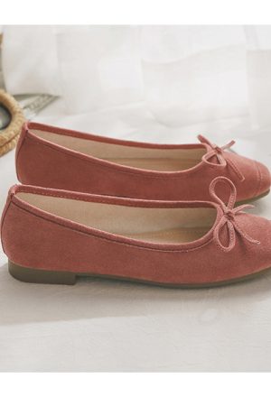 Sheepskin Evening Ballet Flats for Women, Shallow Mouth French Style Red Flats Perfect with Skirts, Elegant and Comfortable Footwear