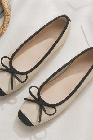 Sheepskin Evening Ballet Flats for Women, Shallow Mouth French Style Red Flats Perfect with Skirts, Elegant and Comfortable Footwear