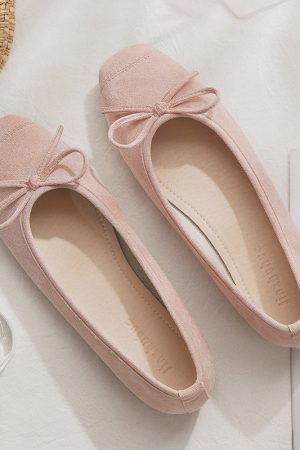 Sheepskin Evening Ballet Flats for Women, Shallow Mouth French Style Red Flats Perfect with Skirts, Elegant and Comfortable Footwear