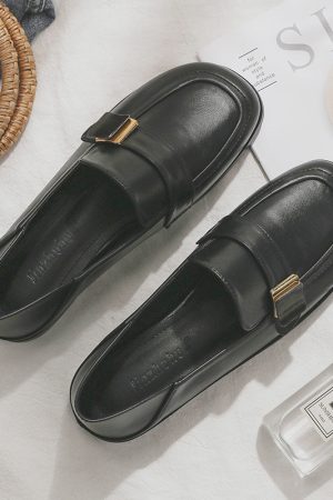 Sheepskin Flat Shoes for Women - 2025 Spring Autumn Evening Style - French Single Shoes for Skirts - Chic & Comfortable Fashion Footwear