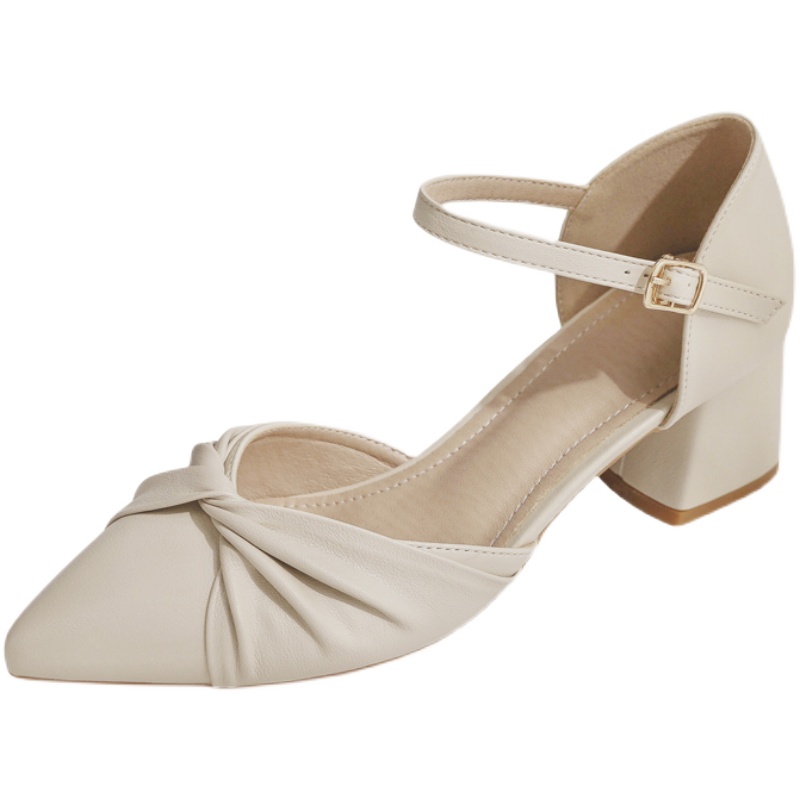 Sheepskin Mary Jane Shoes - Pointed Toe Chunky Heel Closed-Toe Sandals for Women - Fairy Style Spring 2025 Summer Footwear Sheepskin Mary Jane Shoes - Pointed Toe Chunky Heel Closed-Toe Sandals for Women - Fairy Style Spring 2025 Summer Footwear
